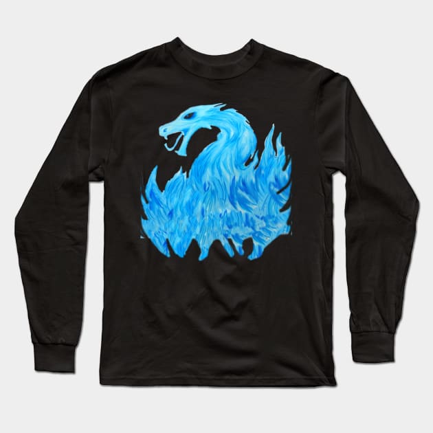 Blue Flame Dragon (Back) Long Sleeve T-Shirt by Ryzan35